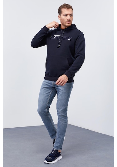 Tommy Life Lacivert Kanguru Cep Standart Kalıp Kapüşonlu Erkek Sweatshirt - 87883 Lacivert