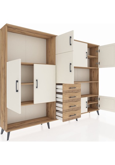 Arges Dolap 9 Raflı 4 Çekmeceli 8 Kapaklı 220x30x163 Çam-aytaşı/ç Çam-aytaşı/çam