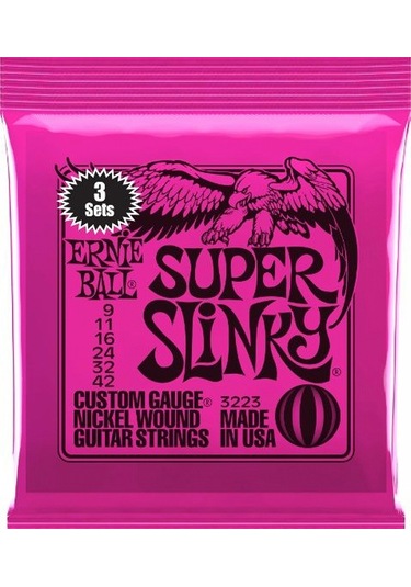 Ernie Ball P03223 Super Slinky Elektro Tel Seti 3Lü Paket
