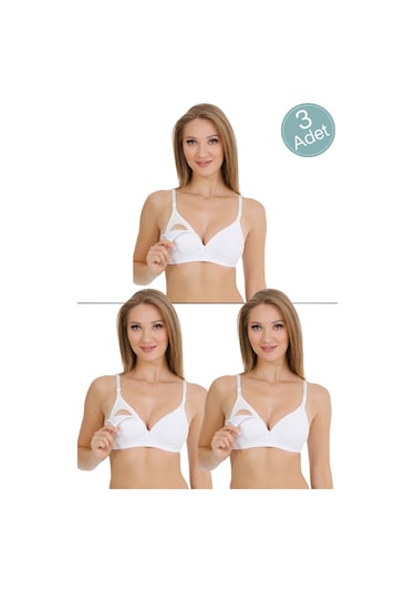 Parlingerie Kaplı Emzirme Sütyeni Beyaz 3'lü