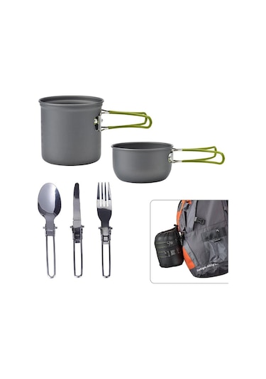 Ranyeek 1-2 Kişilik Taşınabilir Kamp Tencere Seti, Anti Yapışkan Aluminyum, Katlanabilir Kollü, Misket Çanta İle Dış Mekan Pişirme Gereci - Turuncu Turuncu