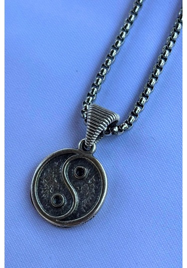 Yin Yang El İşçiliği Paslanmaz Çelik Zincir Erkek Kolye Gümüş