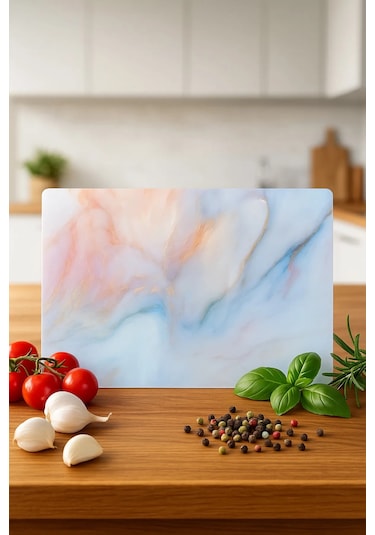 Cam Kesme Tahtası, Kesme Tablası Kenarları Oval, Antibakteriyal, Sunum Tahtası Pembe Açık Pembe