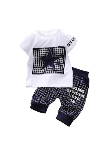 Kırmızı Yaz Yıldızı Desenli Çocuk Elbise Takımları Erkek Bebek Elbiseleri Kırmızı