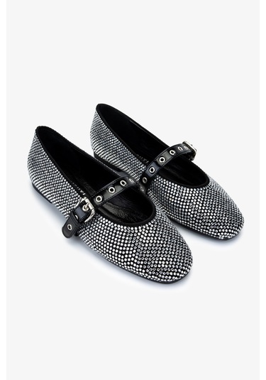 Valmenti Kadın Hakiki Deri Babet Ayakkabı 942 411 Bn Ayk Y25 Syh/lame Tas Siyah - Gümüş