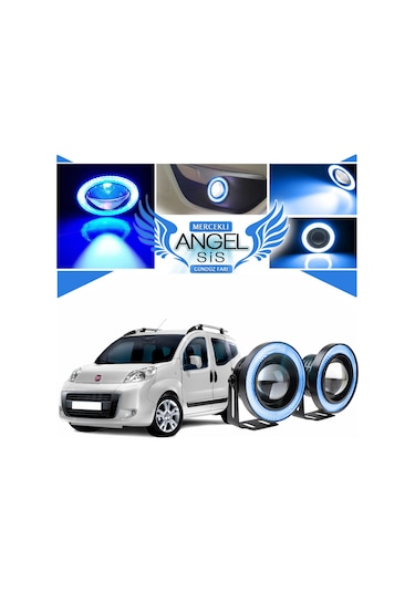 Fiat Fiorino Uyumlu, Universal Mercekli Led Angel Sis Farı, 76mm Buz Mavi Renk