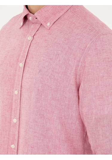 Cacharel Kırmızı Slim Fit Keten Karışımlı Gömlek