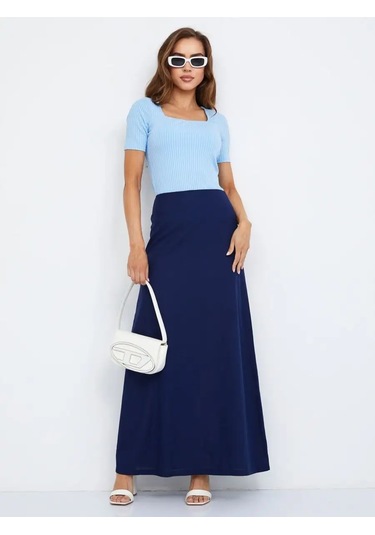 O'riga Uzun Etek Büyük Beden Maksi Yere Kadar 30858226 Mavi