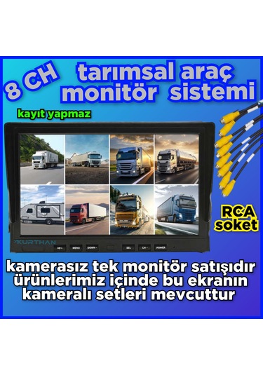 8 Kanallı Hybrid Monitör Kamerasız - 12 24 Volt - Kayıt Yapmaz