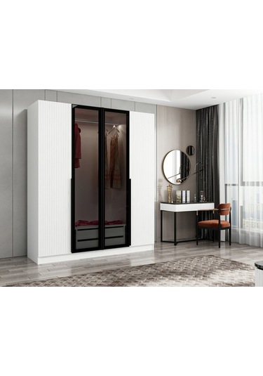 Kale Plus 4 Mebran Kapaklı 2ç Dolap Beyaz Mebran Füme Cam 190cm Beyaz