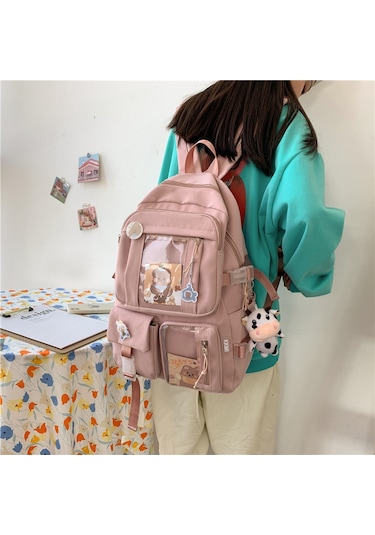 Teltree Japon Harajuku Okul Çantası - Kore Tarzı Renkli Rozetli Kız Öğrenci Sırt Çantası, Rahat Ve Şık Tasarım Çok Renkli