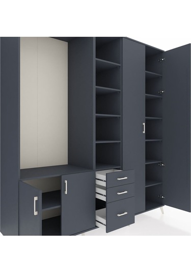 Kronos Dolap 13 Raflı 3 Çekmeceli 4 Kapaklı 220x59x243 Antrasit-antrasit/antrasit Antrasıt/antrasıt