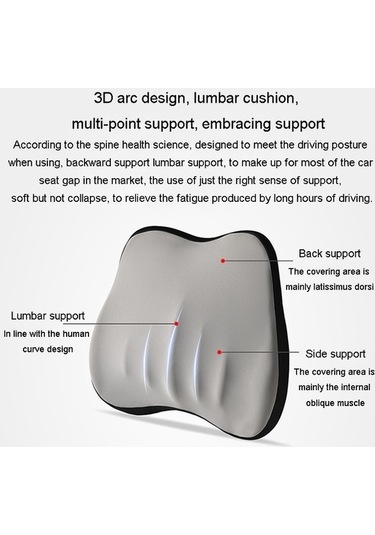 Tongxida Araba Hafızalı Köpük Boyun Yastığı İpek Yastık Araba Koltuğu Servikal Yastık, Bel Pedi Gri