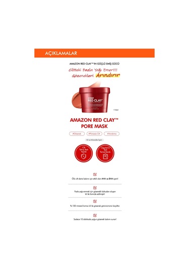 Missha Gözenekli Ciltler İçin Amazon Kili Maskesi 110 ML Amazon Red Clay Pore Mask