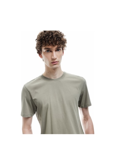 Koton Pamuklu Kısa Kollu Bisiklet Yaka Erkek Basic Tişört Yeşil 6wam10062hk Yeşil