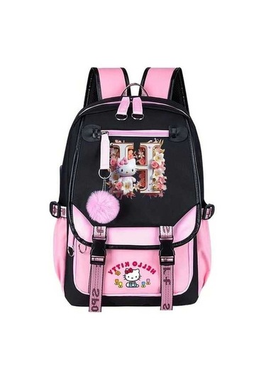 Fastbuy H Sku Sanrio Hello Kitty 26 Harf Tasarımı Pembe Hafif Polyester Günlük Çanta H, Pratik Seyahat Sırt Çantası Çok Renkli