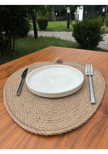 Doğal Jüt İp Elma Şekilli Amerikan Servis - Supla 38x35 Cm Şık Ve Rustik Dokunuş Natural
