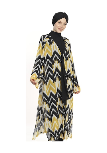 Haliç Mayo Tesettür Mayo Üzerine Tek Kaftan Pareo 6314 Sarı