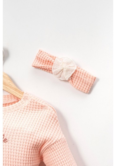 Dantel Detaylı Bandanalı Fırfırlı Yumuşak Doku Prenses 2'li Takım Şık Pembe