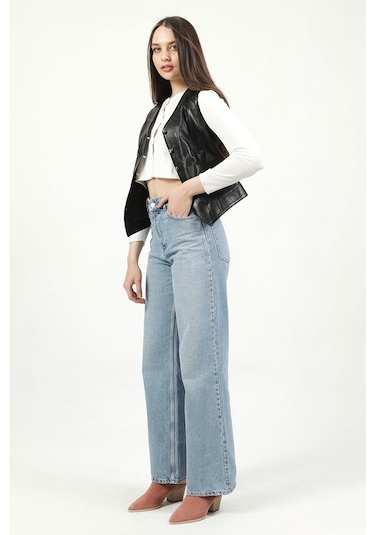 Dericlub Dc-001 Hakiki Deri Kadın Yelek Siyah