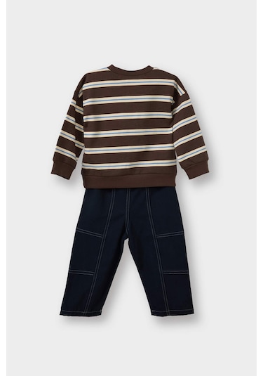 Defacto Erkek Bebek 2li Takım Baskılı Sweatshirt Jean Pantolon G3228a525wnbn258 Kahve-bn258