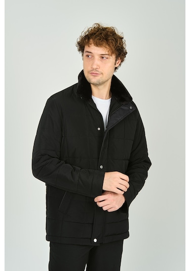 Daynax Erkek Hakim Yaka Çıtçıt Ve Fermuar Kapamalı Uzun Kaban 2600 Siyah Siyah