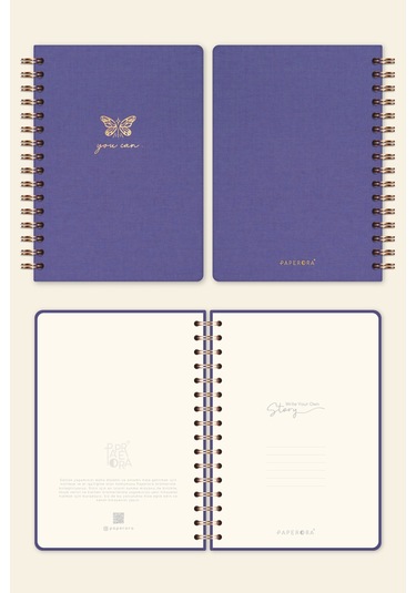 A5 Spiralli Sert Kapak Keten Kareli Tarihsiz Not Defteri Lila Lila