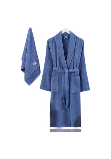 Mira Home Havlulu Banyo Bornoz Takımı %100 Pamuklu Softeco Lacivert