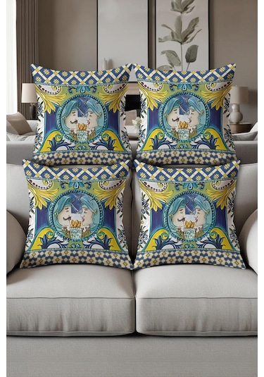 Dijital Baskılı Yumuşak Dokulu 4 Lü Kırlent Kılıfı Takımı 43x43 Cm Krl0071 Renkli