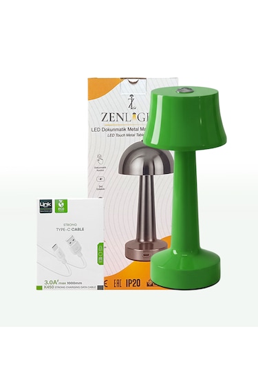 Zenlight Metal Dokunmatik Şarjlı Masa Lambası 320-4 Yeşil