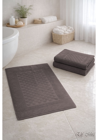 3 Lü Banyo Ayak Havlusu Seti %100 Pamuk Damatouch Antrasit