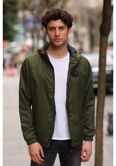 İçi Astarlı Su Ve Rüzgar Geçirmez Erkek Cepli Yağmurluk Haki