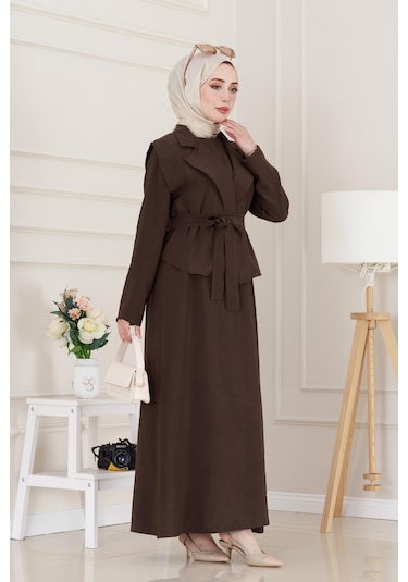 Tensel Yelekli Asel Elbise-kahverengi-5043 Kahverengi