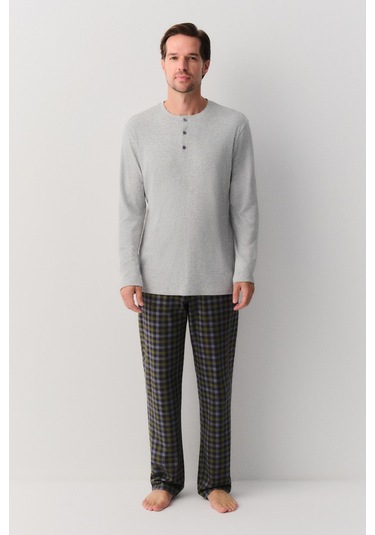 Suwen Alex Erkek Pijama Takımı Sh26307660959 Gri Ekoseli