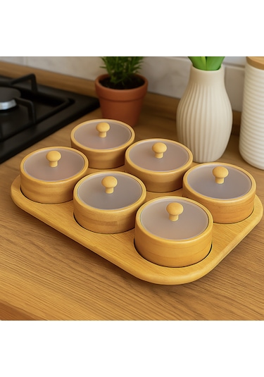 Porsima Pbt-693 Tepsili 6 Lı Bambu Kahvaltılık Saklama Kabı Kapaklı Saklama Kabı Kapaklı Kahvaltılık Seti Bambu