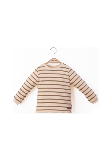 Çizgili Nakışlı Çocuk Sweatshirt 001 Turuncu