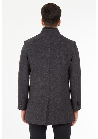 Sposo 1739 Düğmeli Hakim Yaka Yünlü Kaşe Antrasit Erkek Kaban Antrasit Melanj