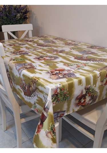 Yeni Yıl Desenli Elyaflı Pvc Masa Örtüsü Silinebilir Ve Su Geçirmez Muşamba Sarı