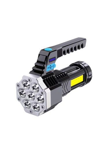 Lemestar Siyah Abs Dışarıda Kullanıma Uygun Fener, 7 Led Işık, Cob Yan Lambası, Usb Şarjlı, Çoklu Mod Güçlü-zayıf-flaş-yan Işık , 1200mah Pil, Taşınabilir Kamp Feneri Siyah