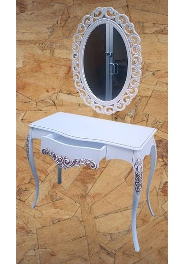 Dresuar Model 90522 Vintage Oymalı Bombe Kapak Kayın Lükens Ayak Beyaz El Yapım Beyaz