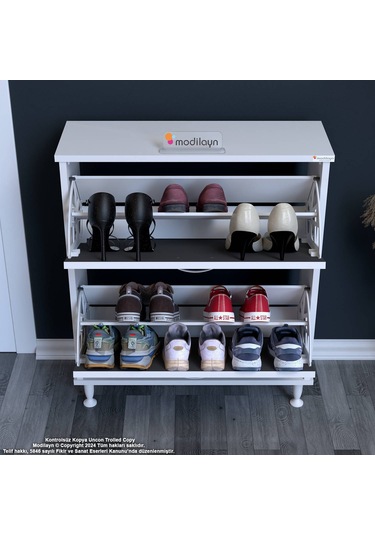 Modilayn Umay Antre Hol 72x 90x 26 Cm Lik 2 Düşer Kapak 4 Göz Bölmeli Ayakkabılık Antrasit - Beyaz