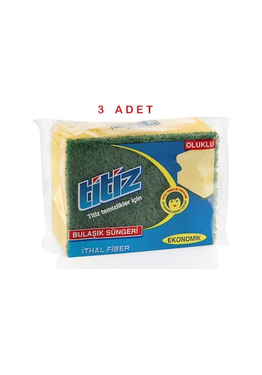 Titiz Ekonomik Oluklu Bulaşık Süngeri Sarı 3 Adet
