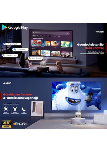 Vankyo Aurzen Boom Mini Android Google TV 4K Destekli Projeksiyon Cihazı