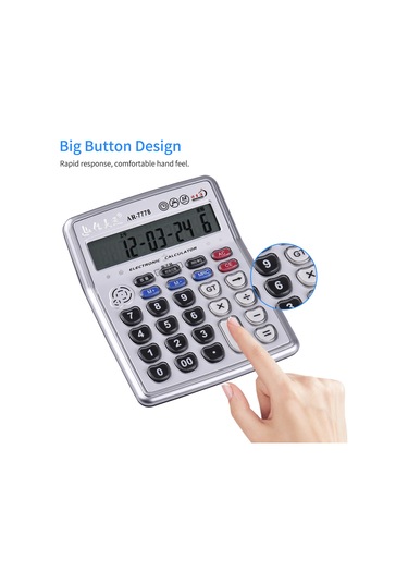 Singree 12 Haneli Büyük Ekranlı Hesap Makinesi - Çince Sesli, Müzik Çalma, Zaman/tarih Ayarı, Alarm, Çift Katlı Tuşlar Pil Yok Gümüş
