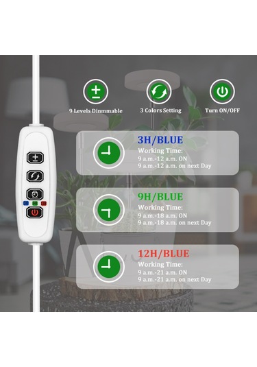 Mufunye 3/9/12h Zaman Ayarlı, Parlaklık Kontrollü Mini Led Daire Lamba - İç Mekan Bitki Yetiştirme Işık Sistemleri