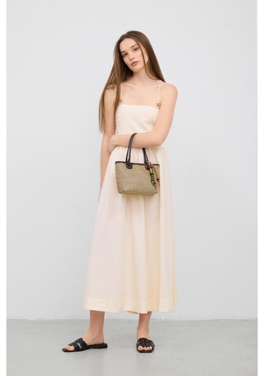 Roen Hasır Omuz Çantası Kahverengi Kahverengi - Siyah - Bej