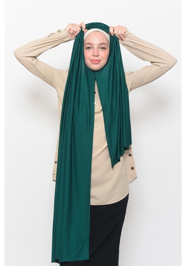 Hazır Pratik Geçmeli Lüks Düz Penye Şal Çapraz Hizalı Yeşil