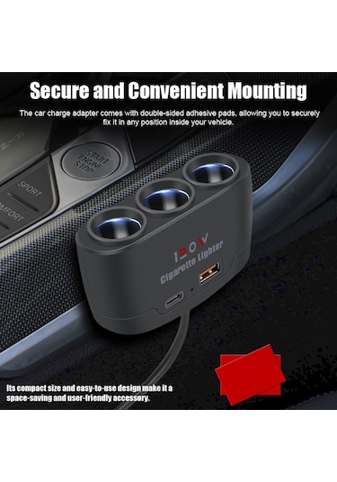 3'ü 1 Arada Araba Çakmak Fişi Ayırıcı 120w Usb+pd Hızlı Şarj Adaptörü 3 Soketli Güç Ayırıcı 12-24v Araba Kamyon Suv İçin