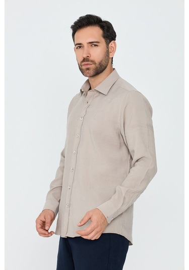 White Stone Krem Rengi Dynamic Fit Uzun Kollu Erkek Gömlek