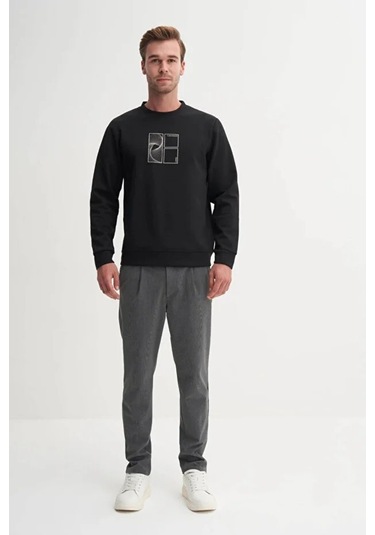 Cazador Caz 53290 Bisiklet Yaka Erkek Siyah Sweat 25 Kış Siyah